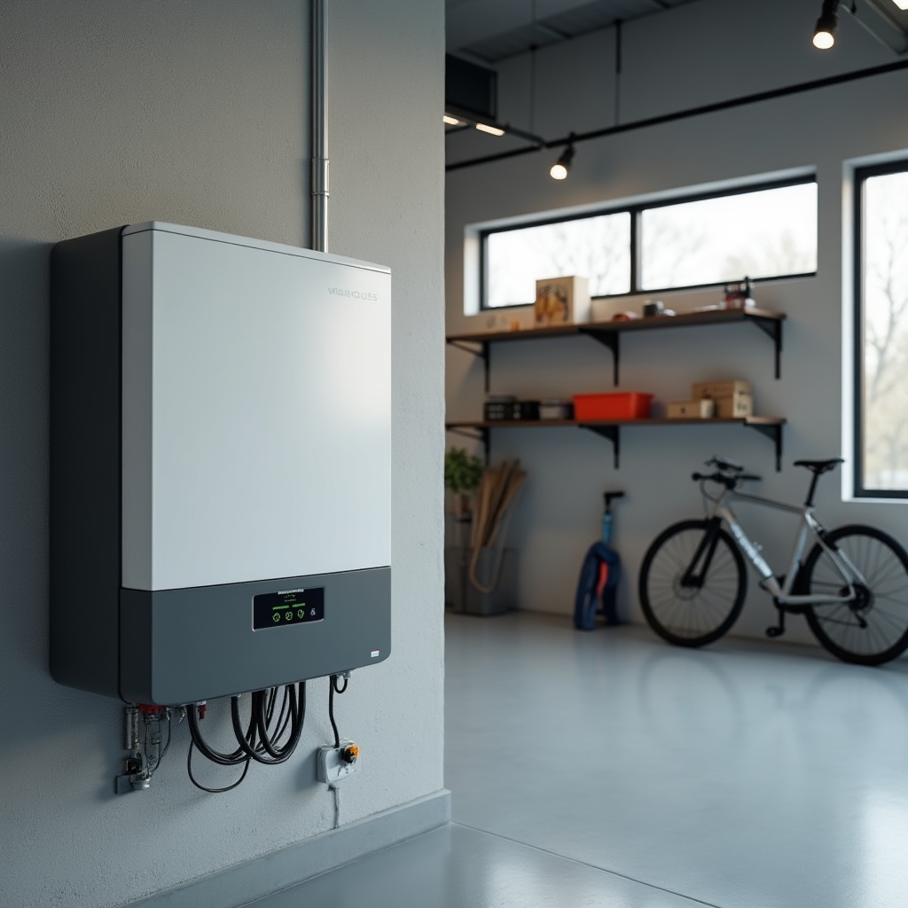 Bateriové úložiště energie umístěné v garáži rodinného domu