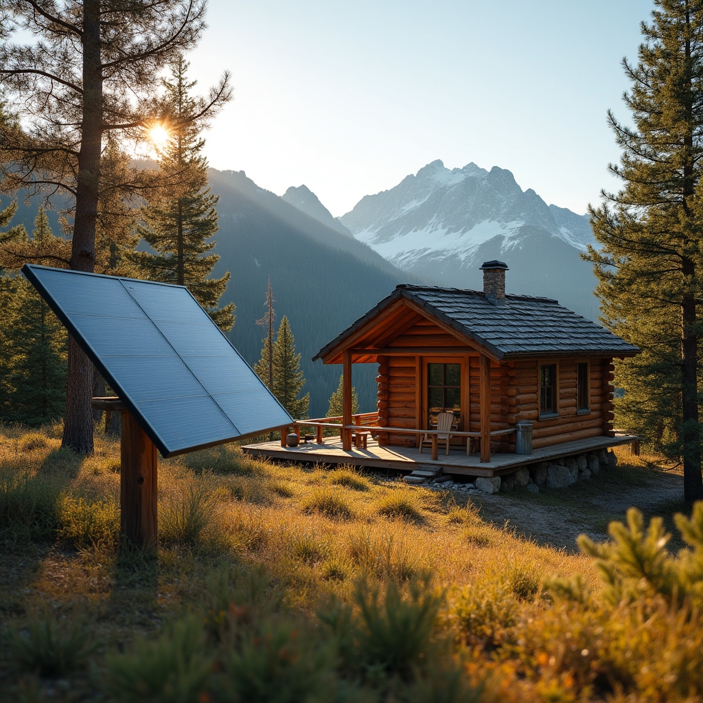Chata v přírodě s off-grid solárním systémem a bateriovým úložištěm